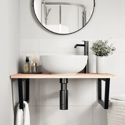 Basin Shelf Wall Mounted Steel and Solid Wood Oak