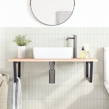Basin Shelf Wall Mounted Steel and Solid Wood Oak