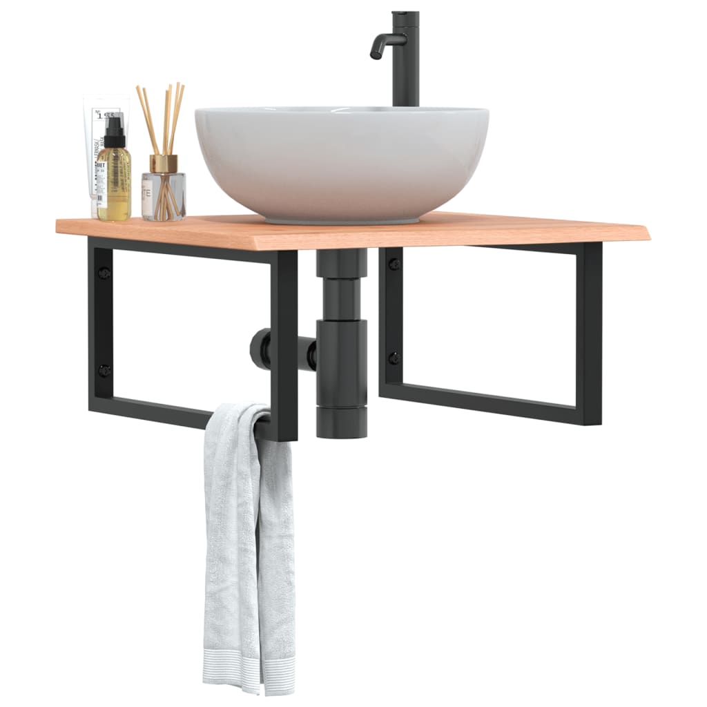 Basin Shelf Wall Mounted Steel and Solid Wood Oak