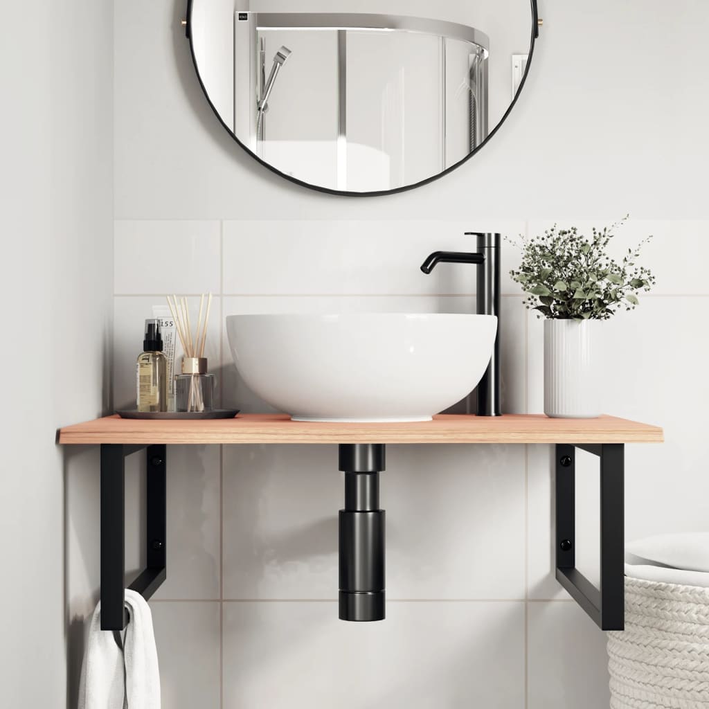 Basin Shelf Wall Mounted Steel and Solid Wood Oak