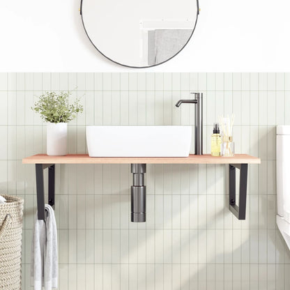 Basin Shelf Wall Mounted Steel and Solid Wood Oak