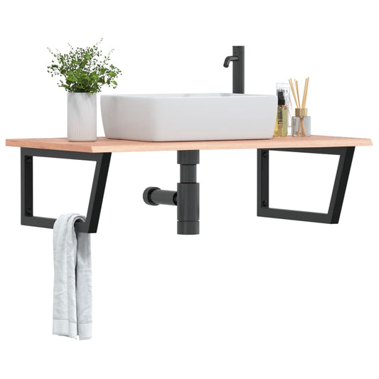 Basin Shelf Wall Mounted Steel and Solid Wood Oak