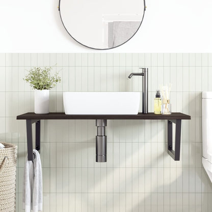 Basin Shelf Wall Mounted Steel and Solid Wood Oak