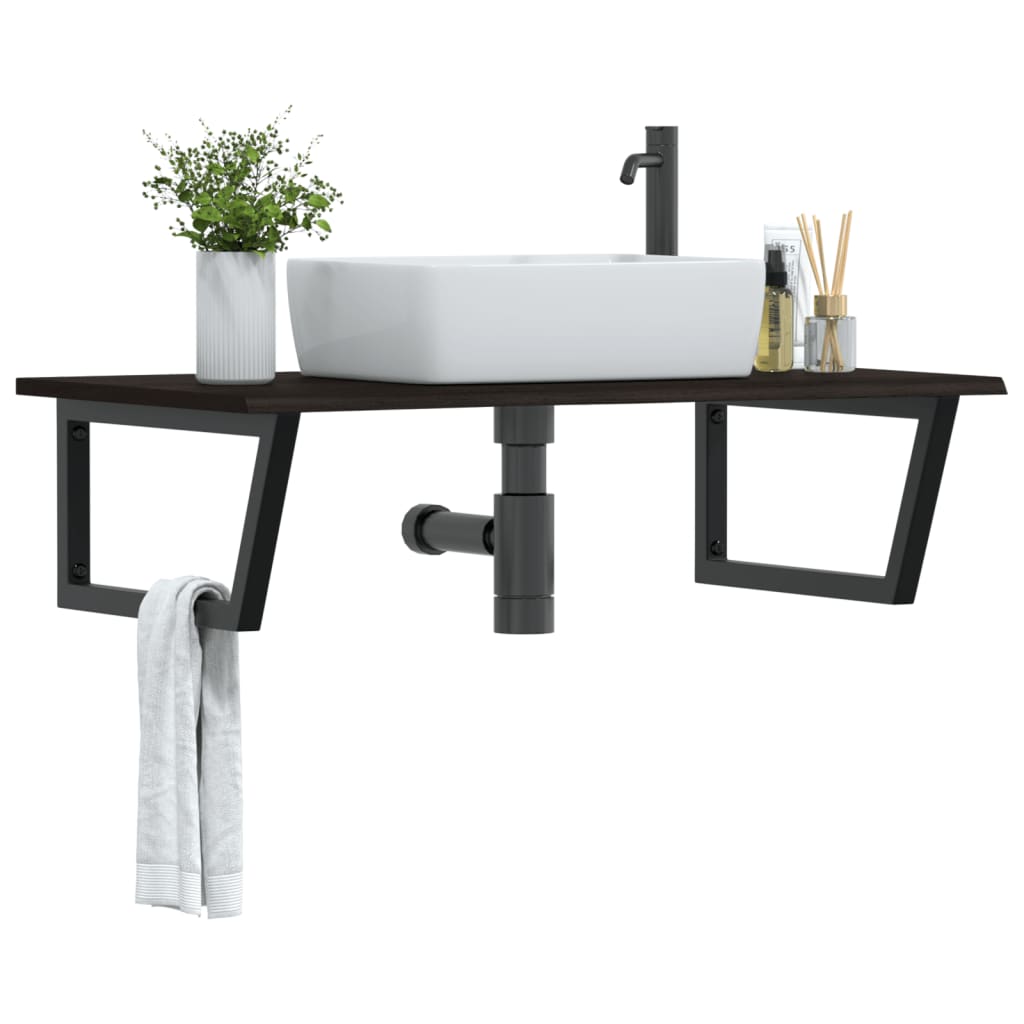 Basin Shelf Wall Mounted Steel and Solid Wood Oak