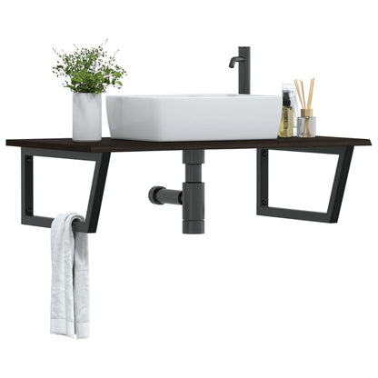 Basin Shelf Wall Mounted Steel and Solid Wood Oak