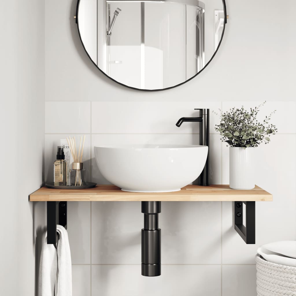 Basin Shelf Wall Mounted Steel and Solid Wood Acacia