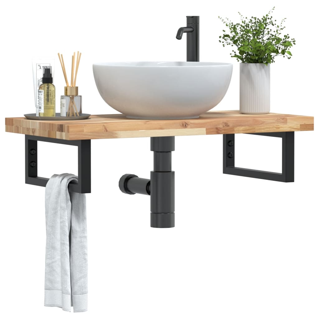Basin Shelf Wall Mounted Steel and Solid Wood Acacia