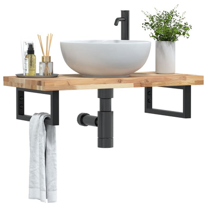 Basin Shelf Wall Mounted Steel and Solid Wood Acacia