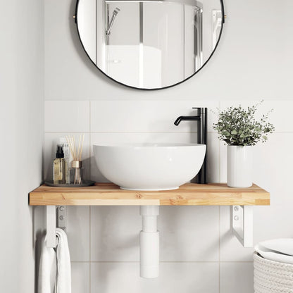 Basin Shelf Wall Mounted Steel and Solid Wood Acacia