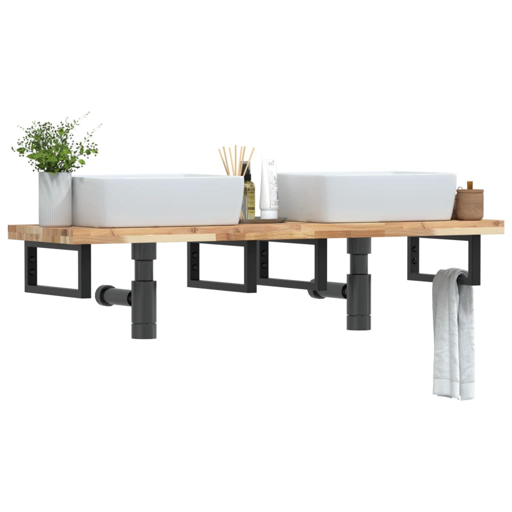 Basin Shelf Wall Mounted Steel and Solid Wood Acacia