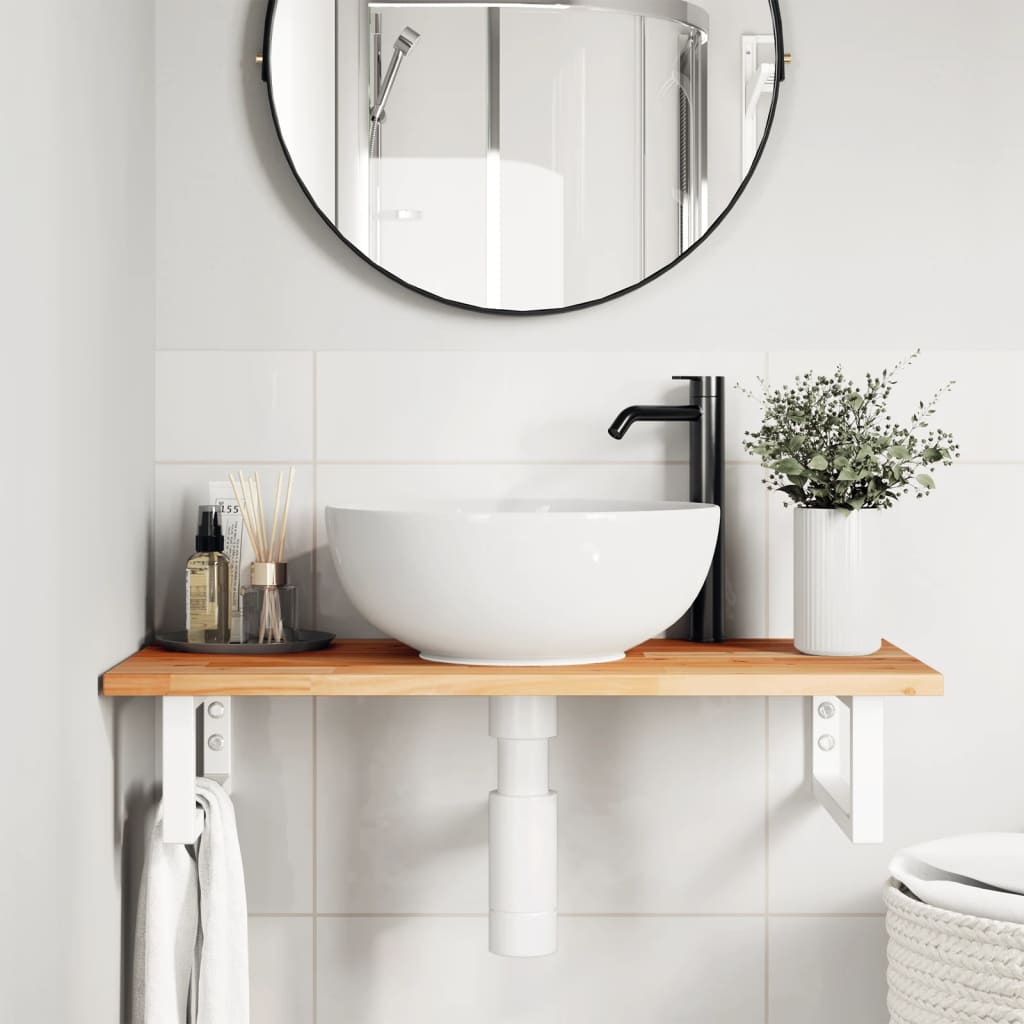 Basin Shelf Wall Mounted Steel and Solid Wood Acacia