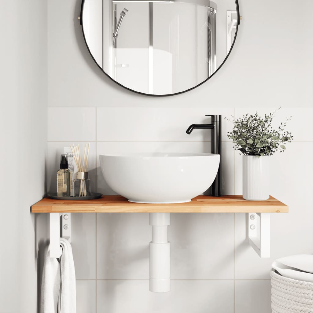 Basin Shelf Wall Mounted Steel and Solid Wood Acacia