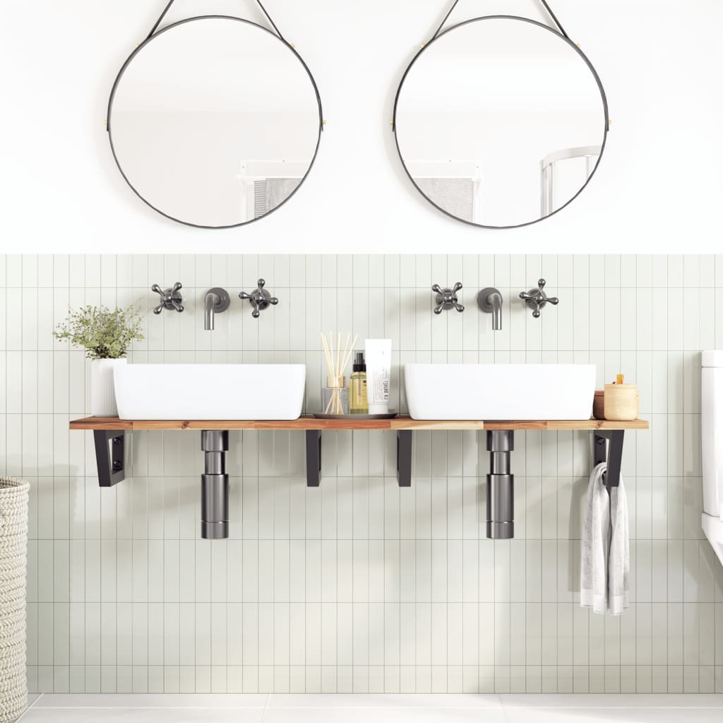Basin Shelf Wall Mounted Steel and Solid Wood Acacia