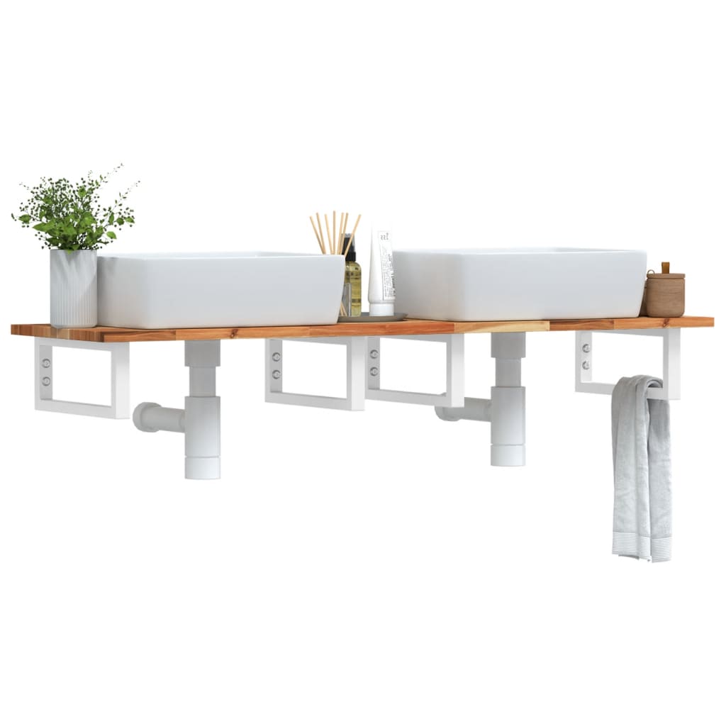 Basin Shelf Wall Mounted Steel and Solid Wood Acacia