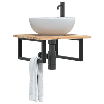 Basin Shelf Wall Mounted Steel and Solid Wood Acacia