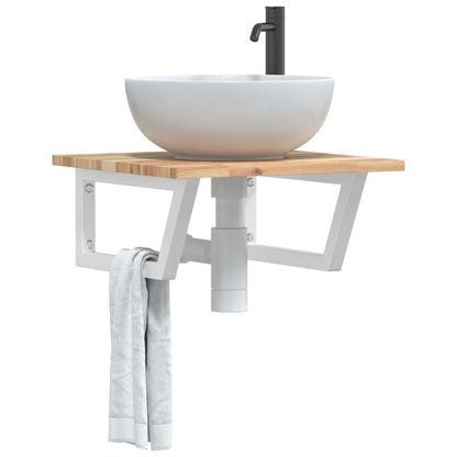 Basin Shelf Wall Mounted Steel and Solid Wood Acacia
