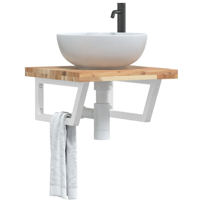 Basin Shelf Wall Mounted Steel and Solid Wood Acacia