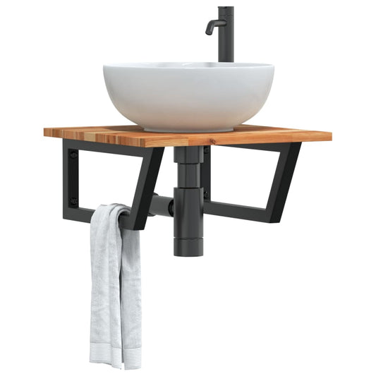 Basin Shelf Wall Mounted Steel and Solid Wood Acacia