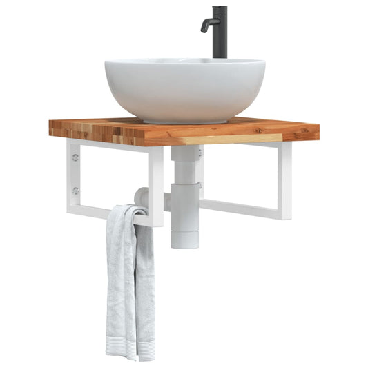 Basin Shelf Wall Mounted Steel and Solid Wood Acacia