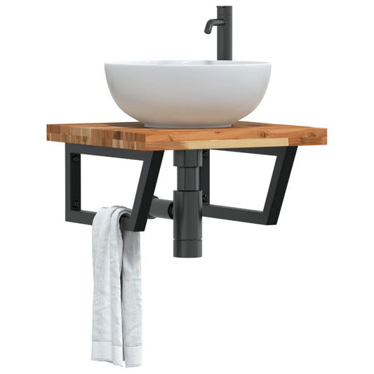 Basin Shelf Wall Mounted Steel and Solid Wood Acacia