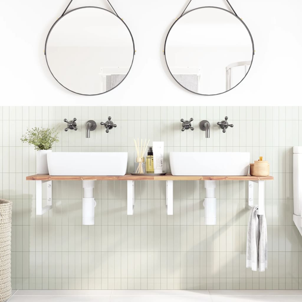 Basin Shelf Wall Mounted Steel and Solid Wood Acacia