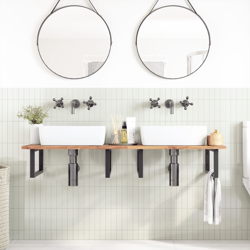Basin Shelf Wall Mounted Steel and Solid Wood Acacia
