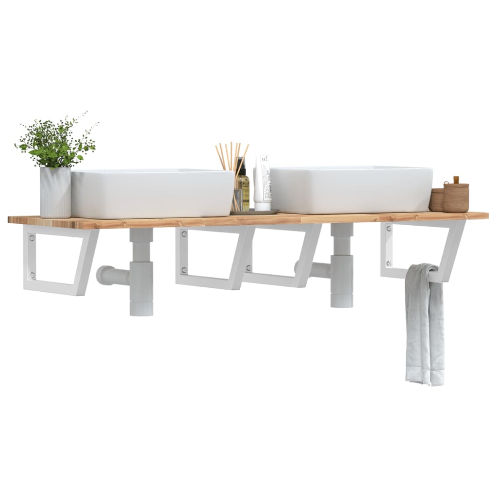 Basin Shelf Wall Mounted Steel and Solid Wood Acacia