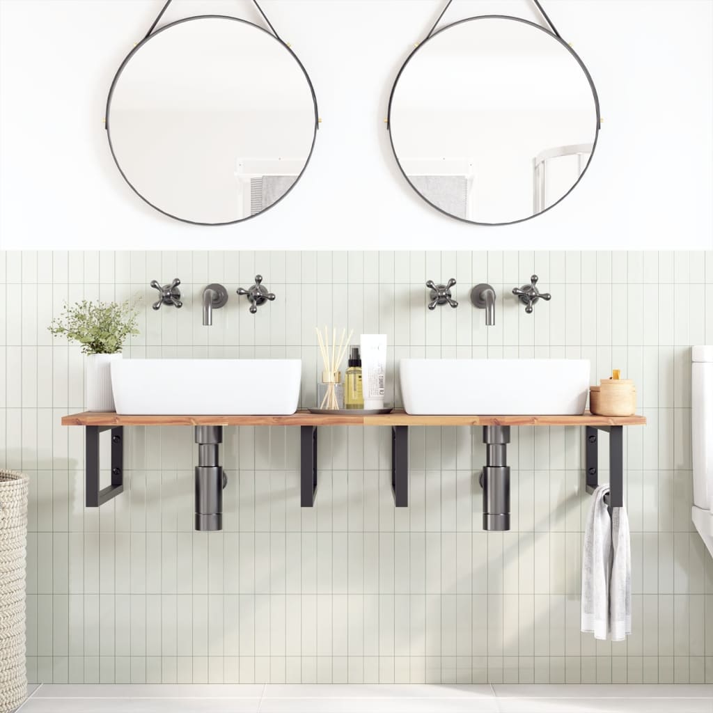 Basin Shelf Wall Mounted Steel and Solid Wood Acacia