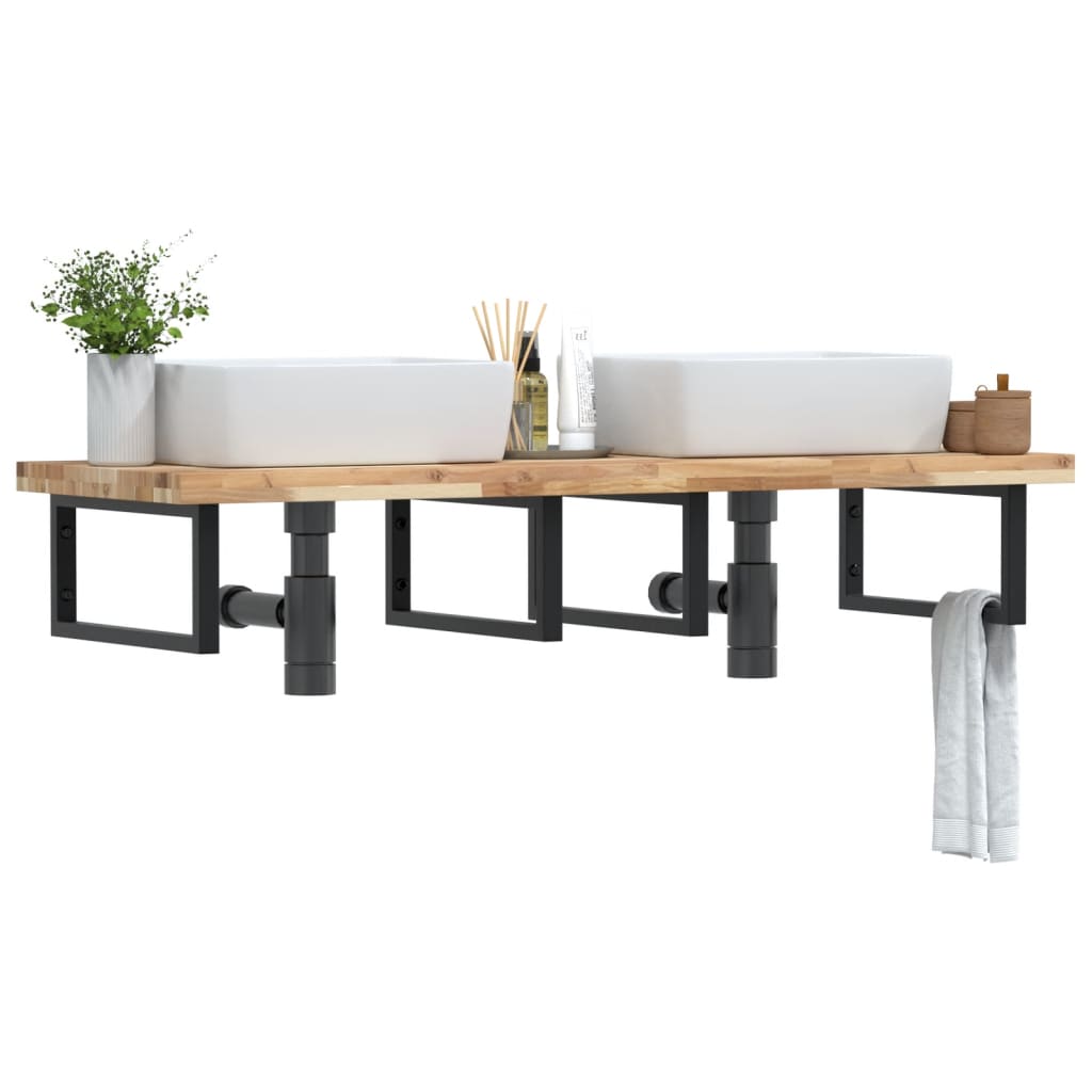 Basin Shelf Wall Mounted Steel and Solid Wood Acacia