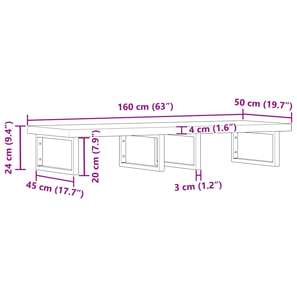 Basin Shelf Wall Mounted Steel and Solid Wood Acacia