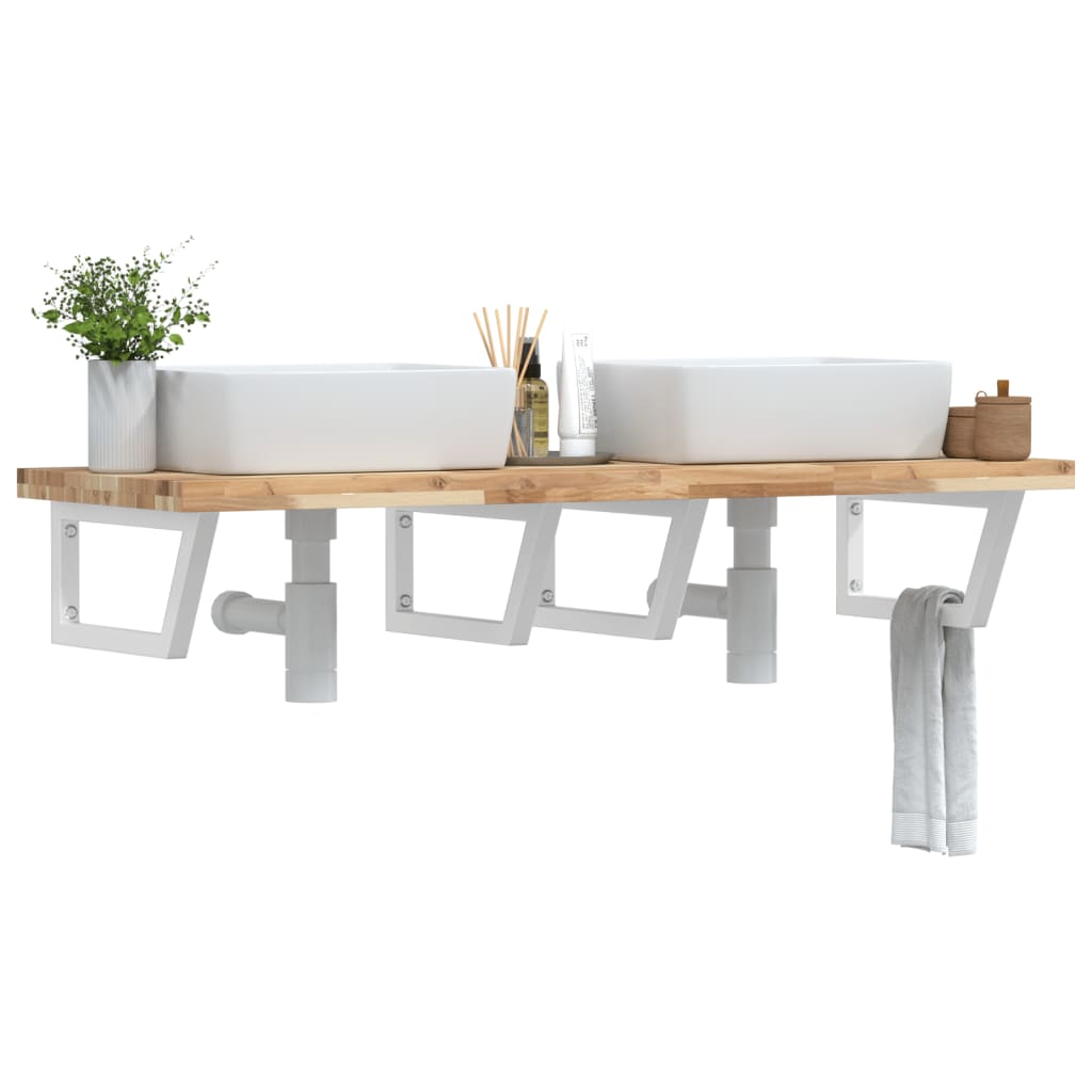 Basin Shelf Wall Mounted Steel and Solid Wood Acacia
