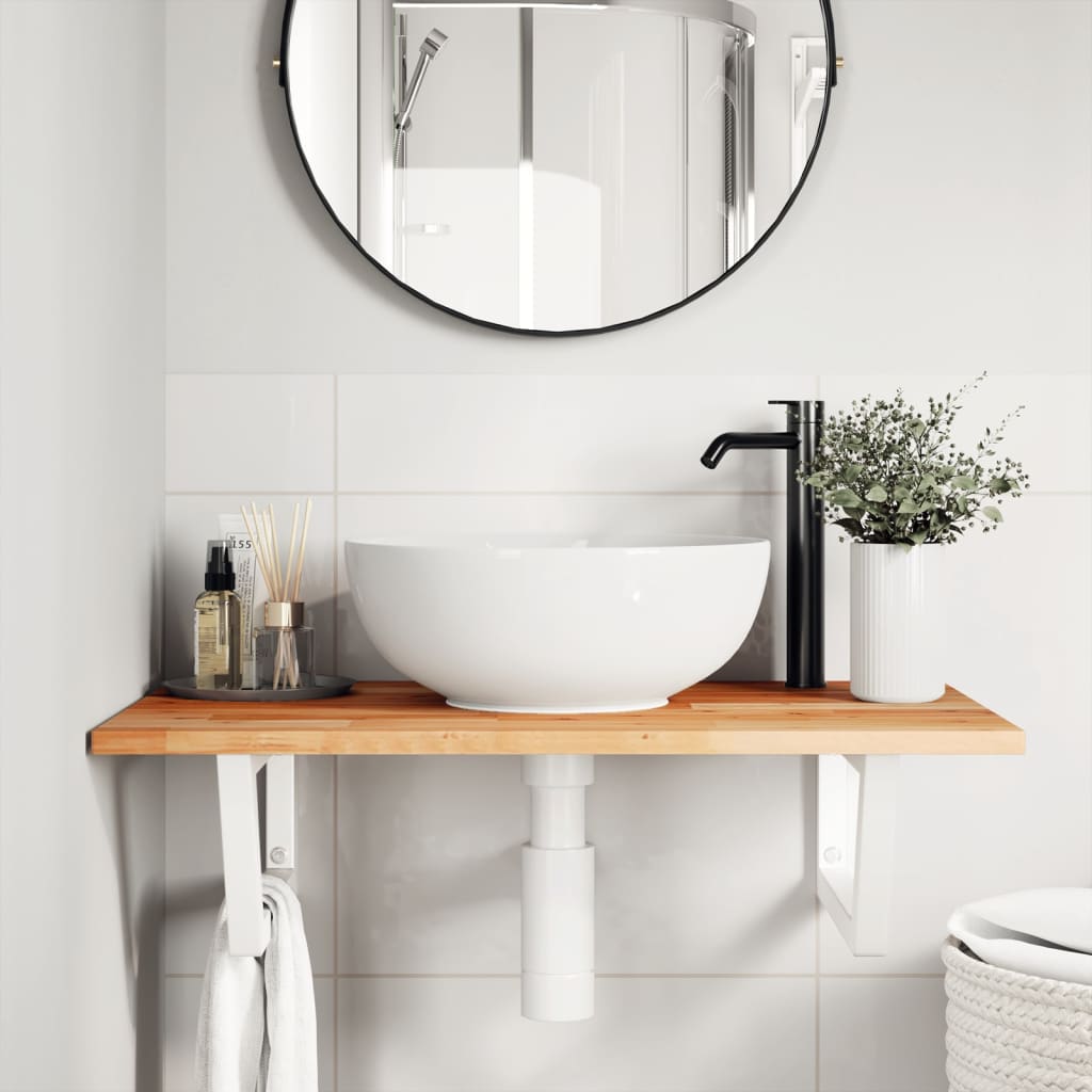 Basin Shelf Wall Mounted Steel and Solid Wood Acacia