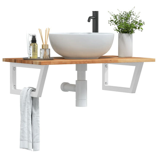 Basin Shelf Wall Mounted Steel and Solid Wood Acacia