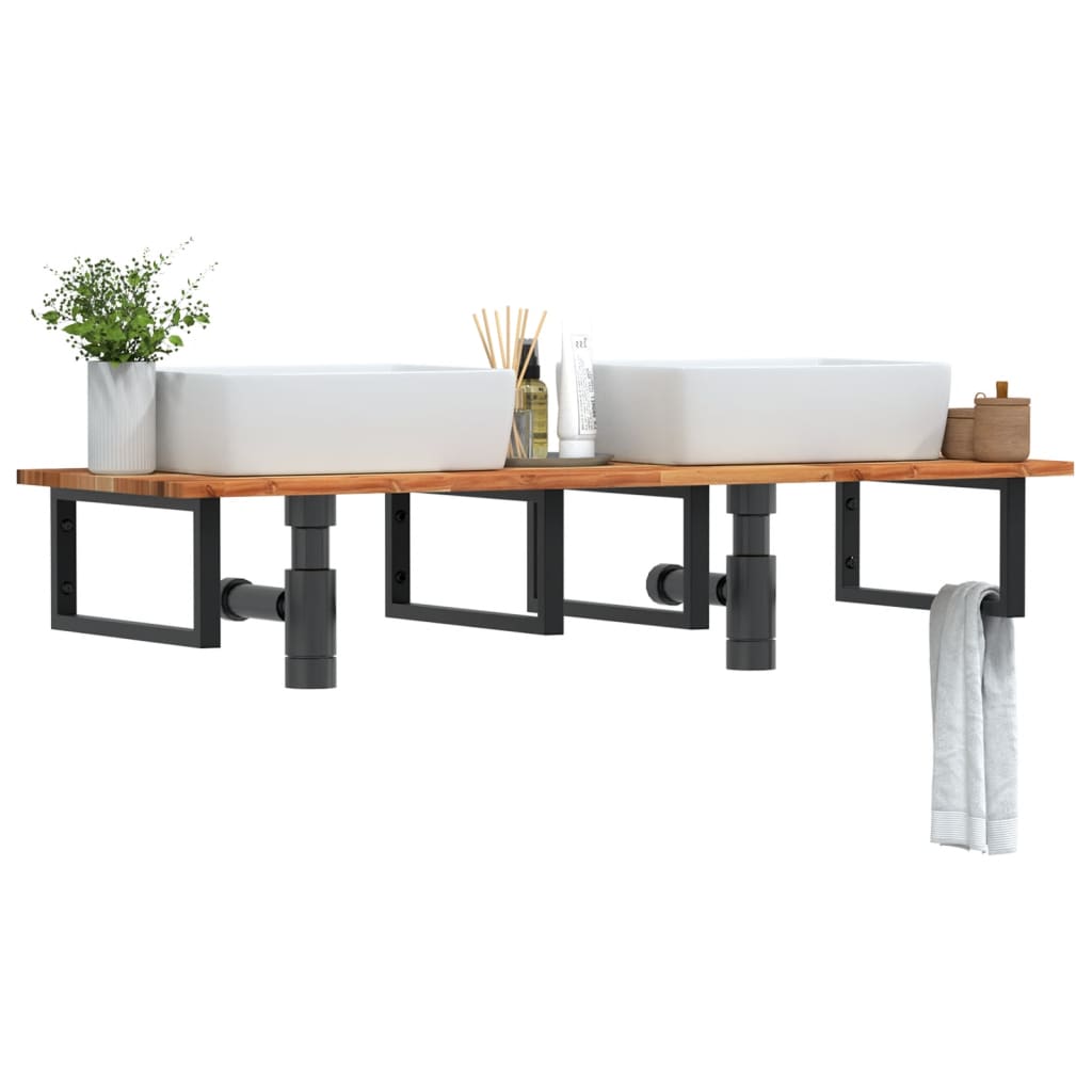 Basin Shelf Wall Mounted Steel and Solid Wood Acacia