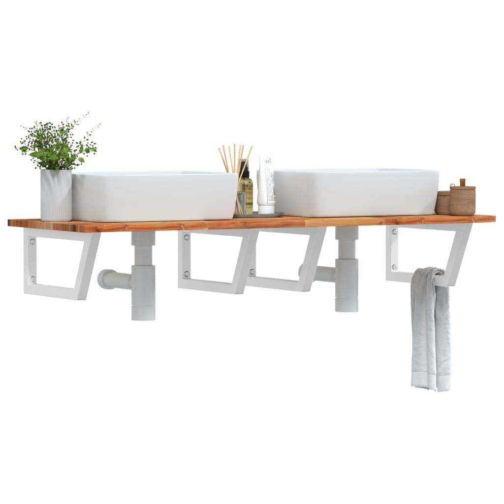 Basin Shelf Wall Mounted Steel and Solid Wood Acacia
