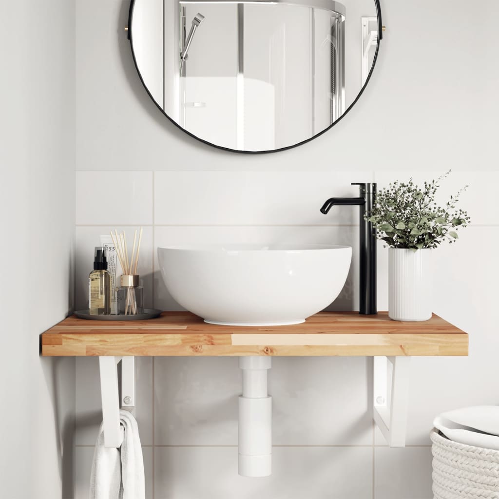 Basin Shelf Wall Mounted Steel and Solid Wood Acacia