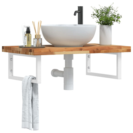 Basin Shelf Wall Mounted Steel and Solid Wood Acacia