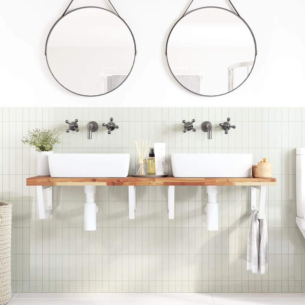 Basin Shelf Wall Mounted Steel and Solid Wood Acacia