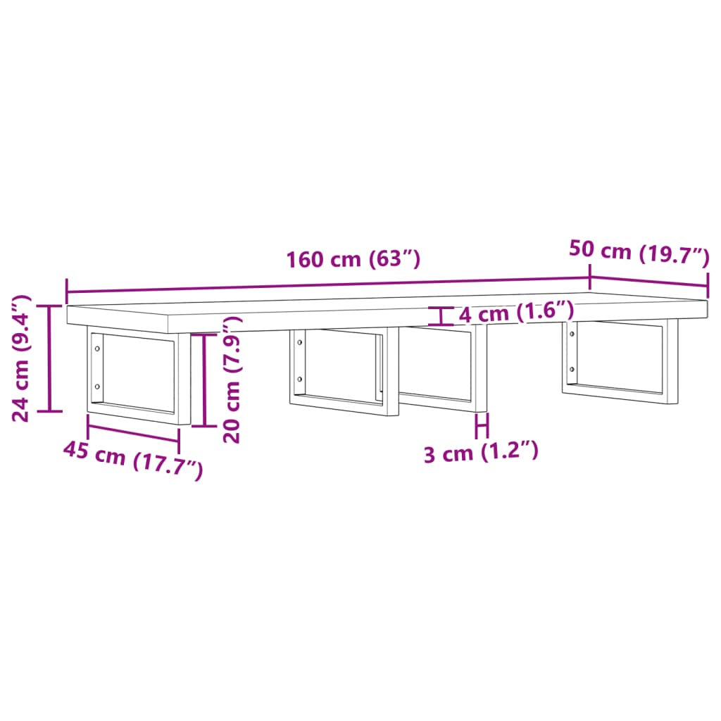 Basin Shelf Wall Mounted Steel and Solid Wood Acacia