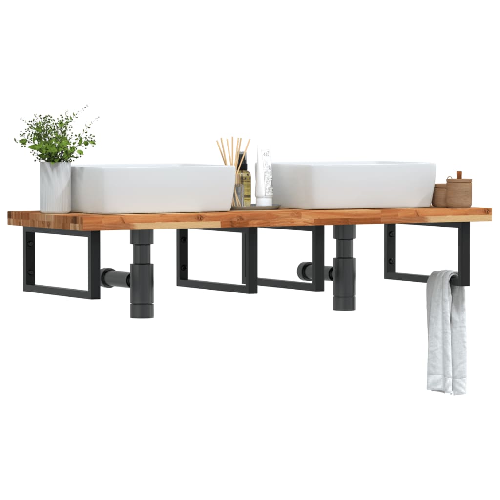Basin Shelf Wall Mounted Steel and Solid Wood Acacia