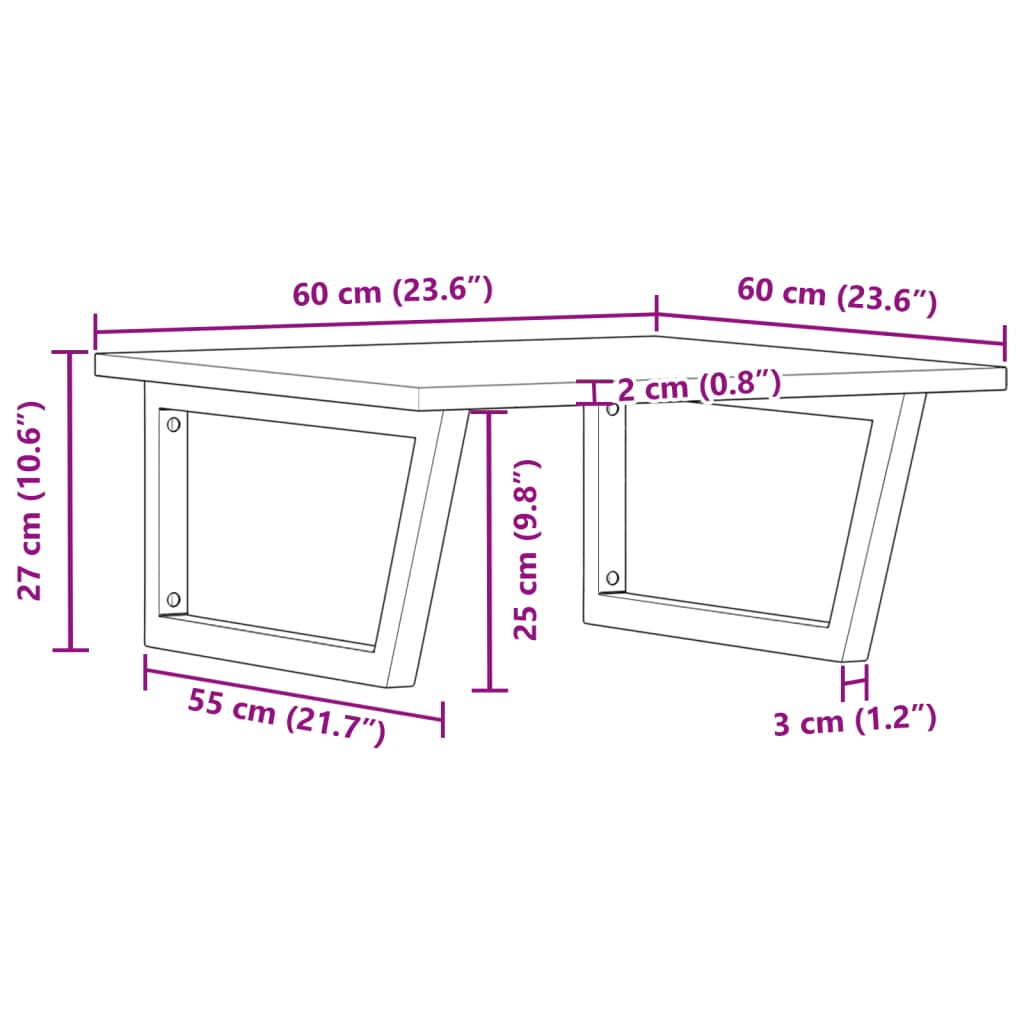 Basin Shelf Wall Mounted Steel and Solid Wood Acacia