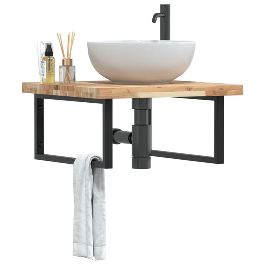 Basin Shelf Wall Mounted Steel and Solid Wood Acacia