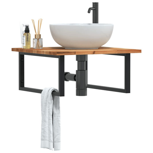 Basin Shelf Wall Mounted Steel and Solid Wood Acacia