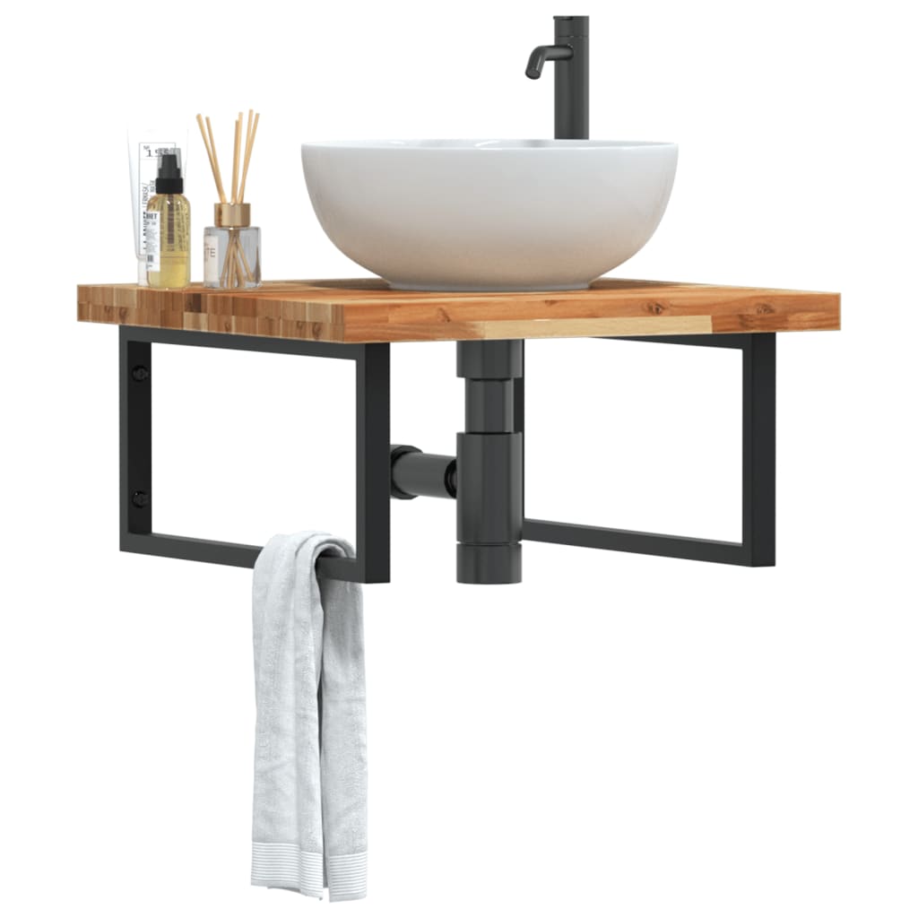 Basin Shelf Wall Mounted Steel and Solid Wood Acacia