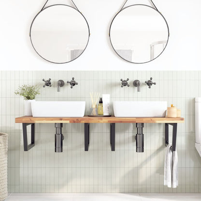 Basin Shelf Wall Mounted Steel and Solid Wood Acacia