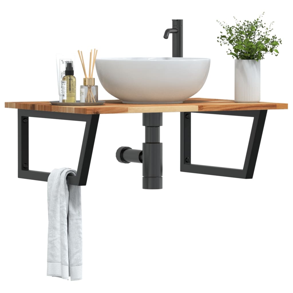 Basin Shelf Wall Mounted Steel and Solid Wood Acacia
