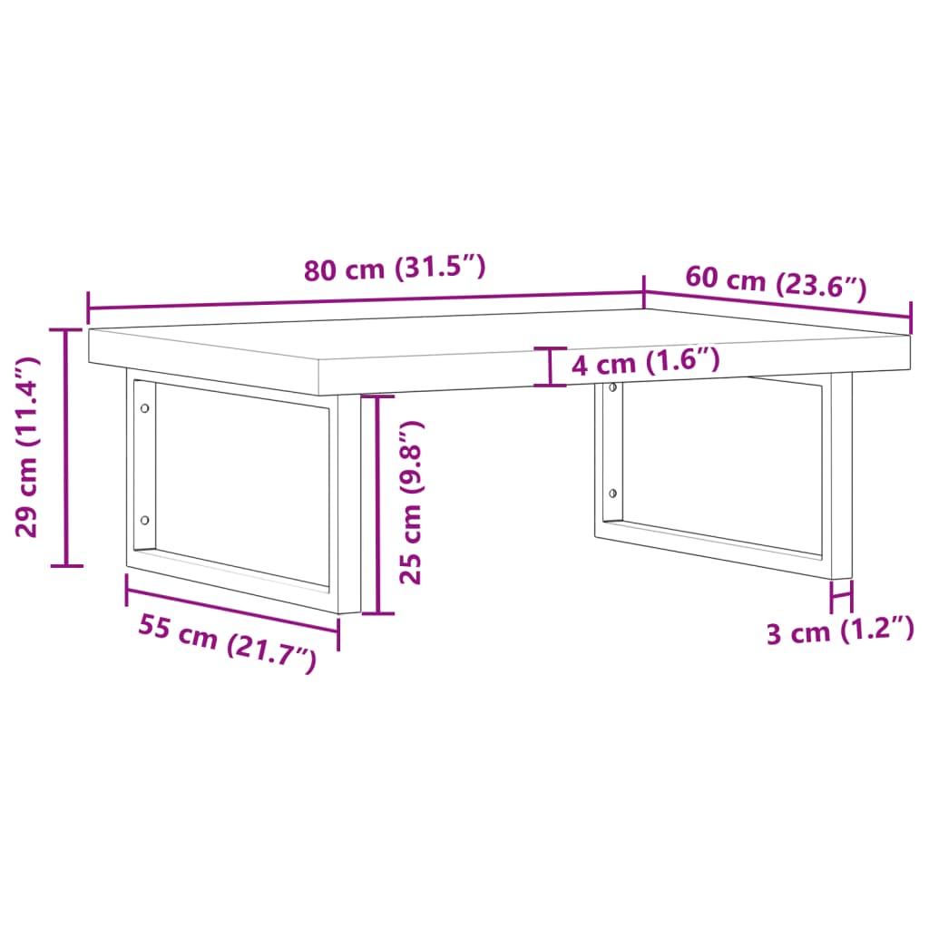 Basin Shelf Wall Mounted Steel and Solid Wood Acacia