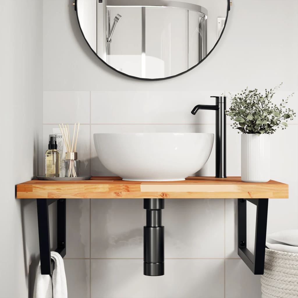 Basin Shelf Wall Mounted Steel and Solid Wood Acacia