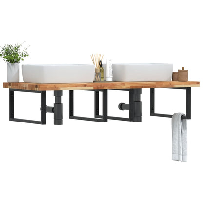 Basin Shelf Wall Mounted Steel and Solid Wood Acacia