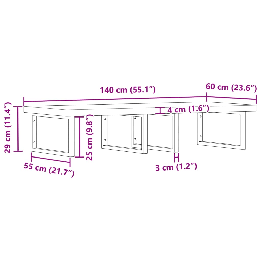 Basin Shelf Wall Mounted Steel and Solid Wood Acacia